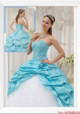 2016 Winter Cheap Aqua Blue Ball Gown Sweetheart Quinceanera Dresses