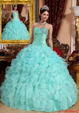 Designer Beading and Ruffles Quinceanera Dresses in Apple Green
