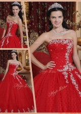 Designer Red Ball Gown Strapless Quinceanera Dresses