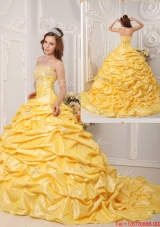 Elegant Ball Gown Court Train Appliques and Beading Quinceanera Dresses