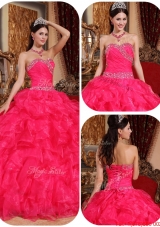 Beautiful Ball Gown Beading Sweet 16 Dresses in Coral Red