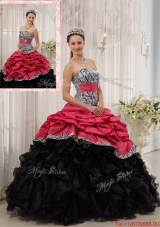 Best Selling Ruffles Sweetheart Quinceanera Gowns in Red and Black