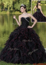 Fashionable Ruffles Layered and Beading Quinceanera Gowns in Black