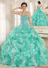 Modern Beading and Ruffles Apple Green Quinceanera Dresses