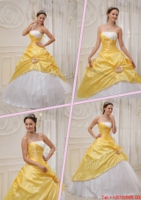 Modest Ball Gown Strapless Quinceanera Dresses in Yellow