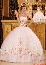 New Style White Ball Gown Strapless Floor Length Quinceanera Dresses