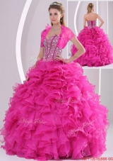 Perfect Ruffles and Beading Fuchsia Sweet 15 Dresses