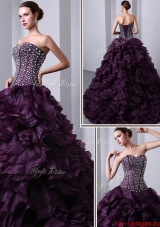 Fashionable Sweetheart Beading and Ruffles Quinceanea Dresses with Brush Train