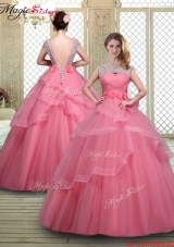 2016 Elegant Backless Quinceanera Dresses with Beading and Hand Made Flowers