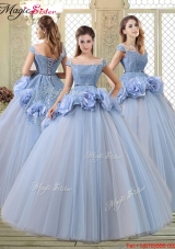 Luxurious Bateau Lavender Quinceanera Gowns with Hand Made Flowers