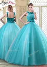 Pretty Bateau Quinceanera Discount Dresses with Ruffles in Teal