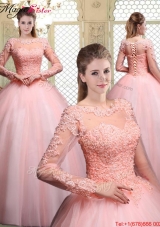 Pretty Bateau Long Sleeves Beading and Discount Quinceanera Dresses