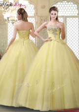 Romantic Strapless Quinceanera Gowns with Appliques and Beading for Fall