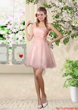 Affordable A Line One Shoulder Appliques Bridesmaid Dresses in Pink