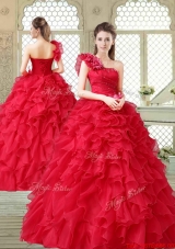 Beautiful One Shoulder Ruffles Quinceanera Gowns in Red