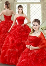 Classical Red Quinceanera Gowns with Beading and Ruffles