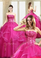 Classical Strapless Fuchsia Sweet 16 Dresses with Appliques