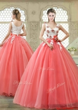 Elegant Watermelon Quinceanera Dresses with Hand Made Flowers