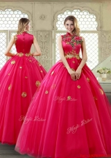 Exclusive High Neck Quinceanera Gowns in Coral Red