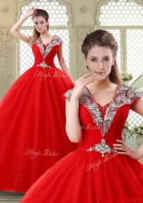 Exquisite Ball Gown Beading Sweet 16 Dresses with V Neck