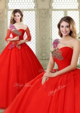 Hot Sale Appliques and Beading Sweet 16 Dresses with One Shoulder