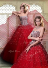 Luxurious Strapless Beading Quinceanera Dresses in Wine Red