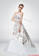 2015 Perfect Strapless Court Train Camo Wedding Dresses with Ruching