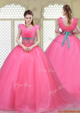 Fashionable Brush Train Quinceanera Dresses in Hot Pink