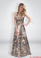 Perfect A Line Halter Top Multi Color Camo Prom Dresses with Brush Train