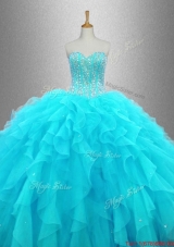 Elegant Beaded Sweetheart Quinceanera Gowns in Aqua Blue