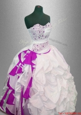 Latest Ball Gown Beaded Quinceanera Dresses in White and Fuchsia