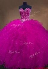 Popular Beaded Fuchsia Sweet 16 Dresses with Sweetheart