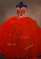 Pretty Red Sweetheart Quinceanera Gowns with Ruffles and Beading