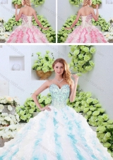 2016 Popular Beading and Ruffles Quinceanera Dresses with Brush Train