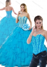 Beautiful Beading Detachable Quinceanera Dresses in Aqua Blue