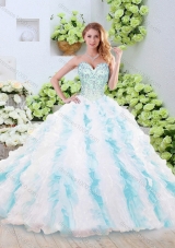 Fashionable Brush Train Quinceanera Gowns with Beading and Ruffles