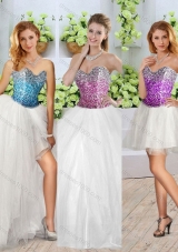 Beautiful White Detachable Quinceanera Dresses with Sequins and High Slit
