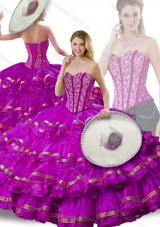 Gorgeous Beading and Ruffled Layers Fuchsia Detachable Sweet 16 Gowns