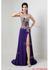 Beautiful Brush Train Prom Dresses with Beading and High Slit