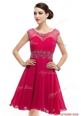 Beautiful Mini Length Scoop Hot Pink Prom Dresses with Cap Sleeves