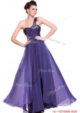 Perfect  One Shoulder Purple Prom Dresses with Beading