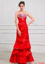 Perfect Column Strapless Appliques Prom Dresses in Red