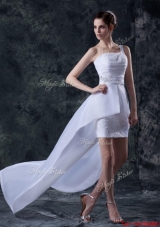 Great Affordable Column One Shoulder High low Wedding Dresses with Appliques