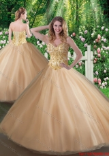 2016 Affordable A Line Champagne Sweet 16 Gowns with Beading