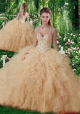 Beautiful Straps Beading 2016 Quinceanera Gowns in Champange