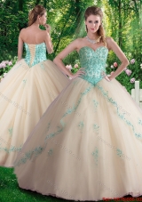 Hot Sale A Line Appliques Sweet 16 Dresses in Champagne