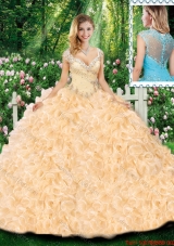 Luxurious Ball Gown Cap Sleeves Quinceanera Dresses with Beading and Ruffles for Fall