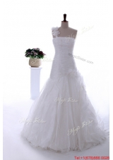 Pretty Gorgeous Hand Made Flowers and Ruffles Brush Train Wedding Dresses