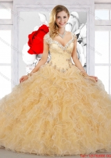 2016 Elegant Puffy Straps Sweet 16 Dresses with Beading and Ruffles