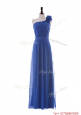 Beautiful Hand Made Flower One Shoulder Long Prom Dresses in Blue